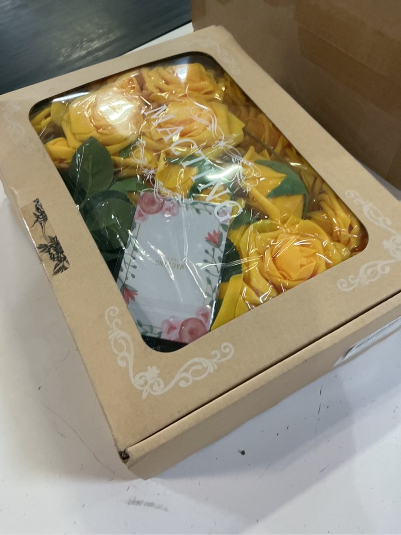 Condition photo showing New/Like New for macting artificial yellow rose flowers 60pcs real touch foam roses with stem fake flowers for diy wedding bouquets table centerpieces party holiday home spring valentines day decorations yellow 60pcs