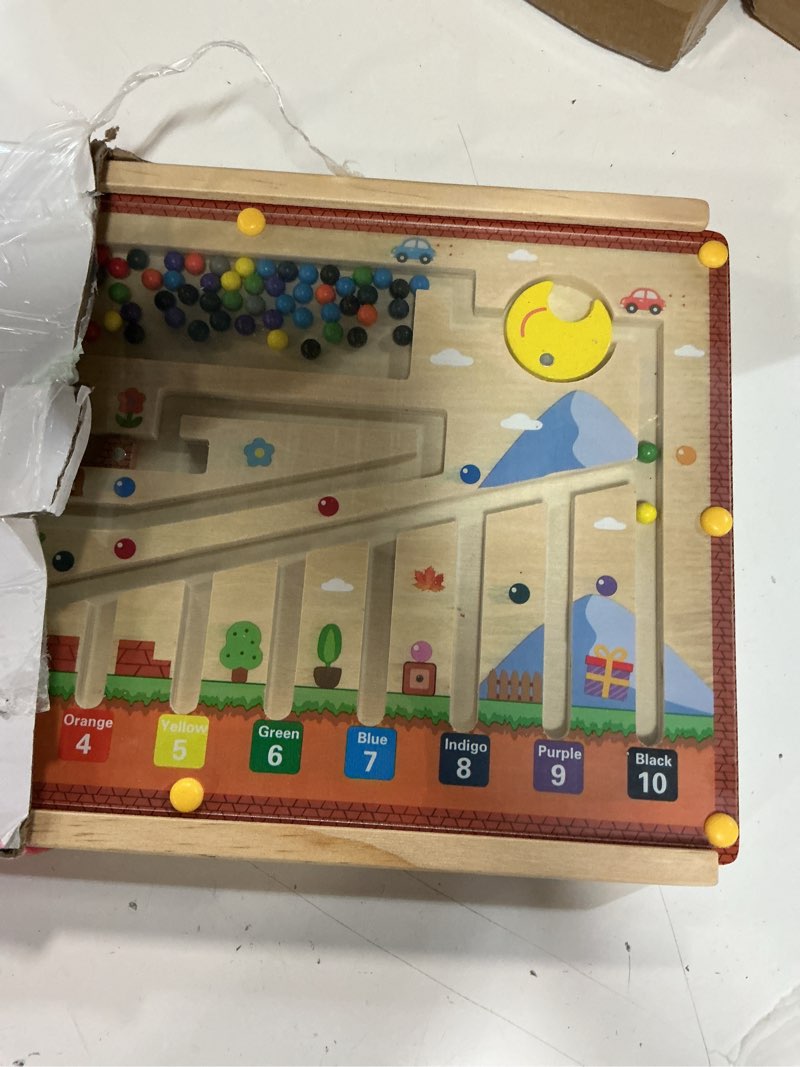 Condition photo showing Good Condition for 4-in-1 magnetic color and number maze, abc animal alphabet puzzles with drawing board, wooden montessori toy storage box for 3-5 year old, toddler educational learning toy for kids boys girls