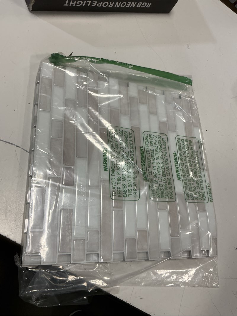 Condition photo showing Good Condition for stickgoo thicker design peel and stick, self adhesive stick on tile backsplash for kitchen and bathroom, beige & white, 12”×12”, 10 sheets 10 beige & white