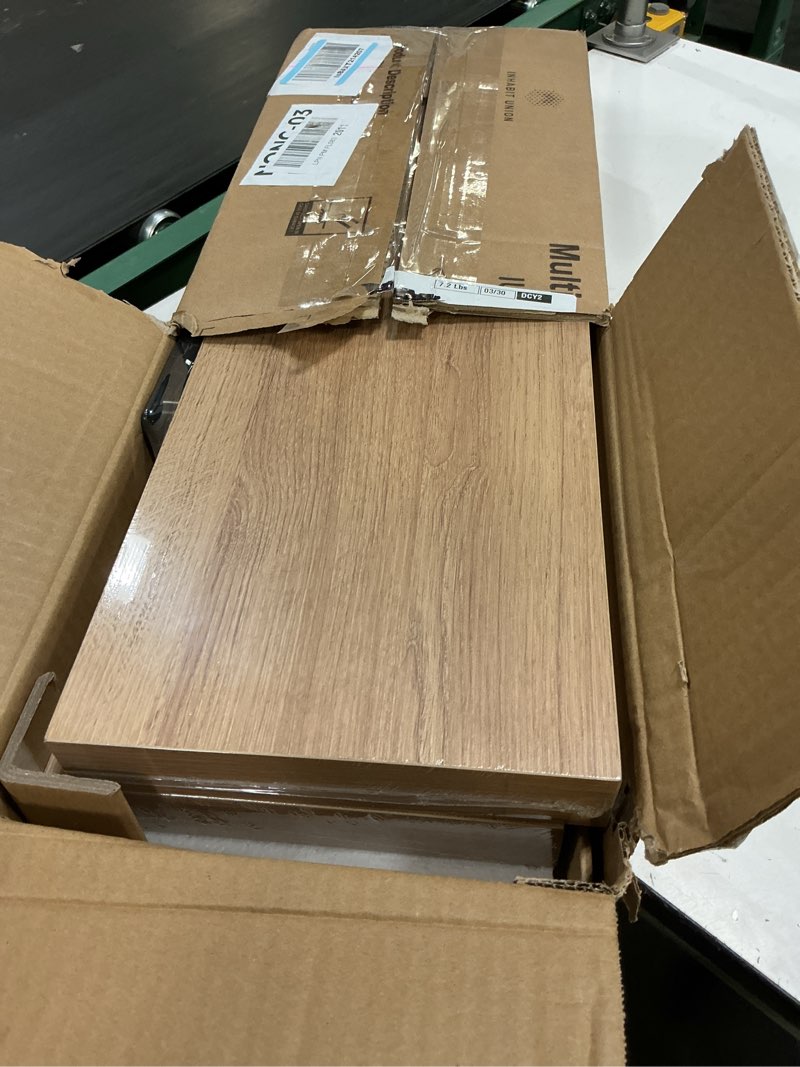 Condition photo showing New/Like New for inhabit union oak floating shelves for wall?24in wall mounted display ledge shelves perfect for bedroom, bathroom, living room and kitchen decoration storage (oak, set of 2) oak 24 inch