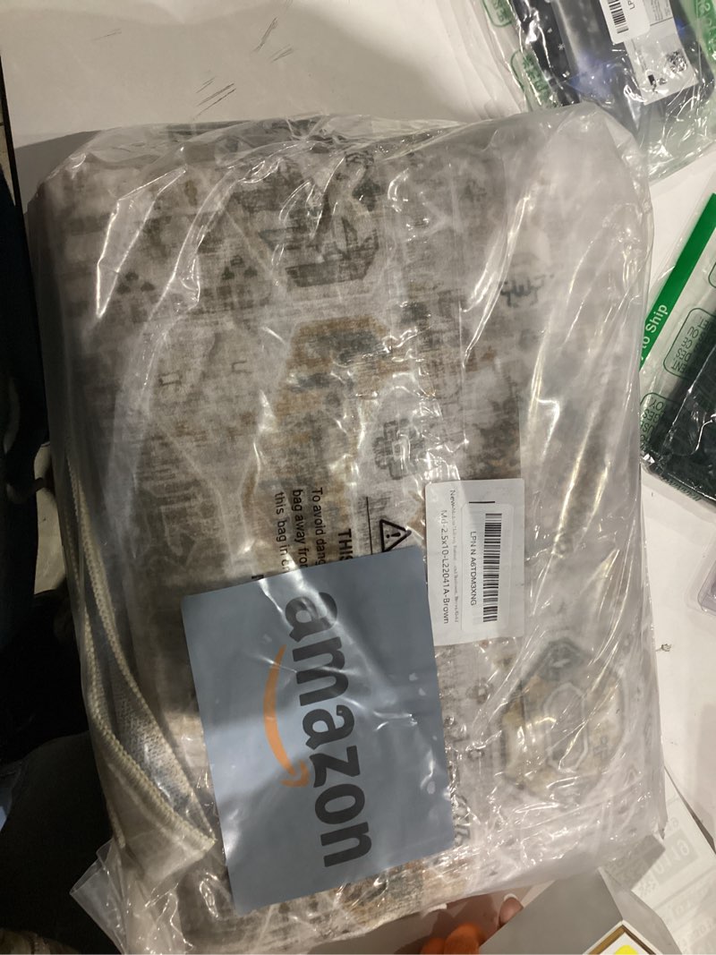 Condition photo showing New/Like New for Madane Hallway Runner Rug 2'6''x10' Kitchen Runner, Non Slip Vintage Runners for Hallways Washable Kitchen Rugs Soft Low Pile 2.5x10 ft Rug Runner for Laundry Room, Entryway and Bedroom, Brown/Gold Brown/Gold 2'6" x 10' (Runner)