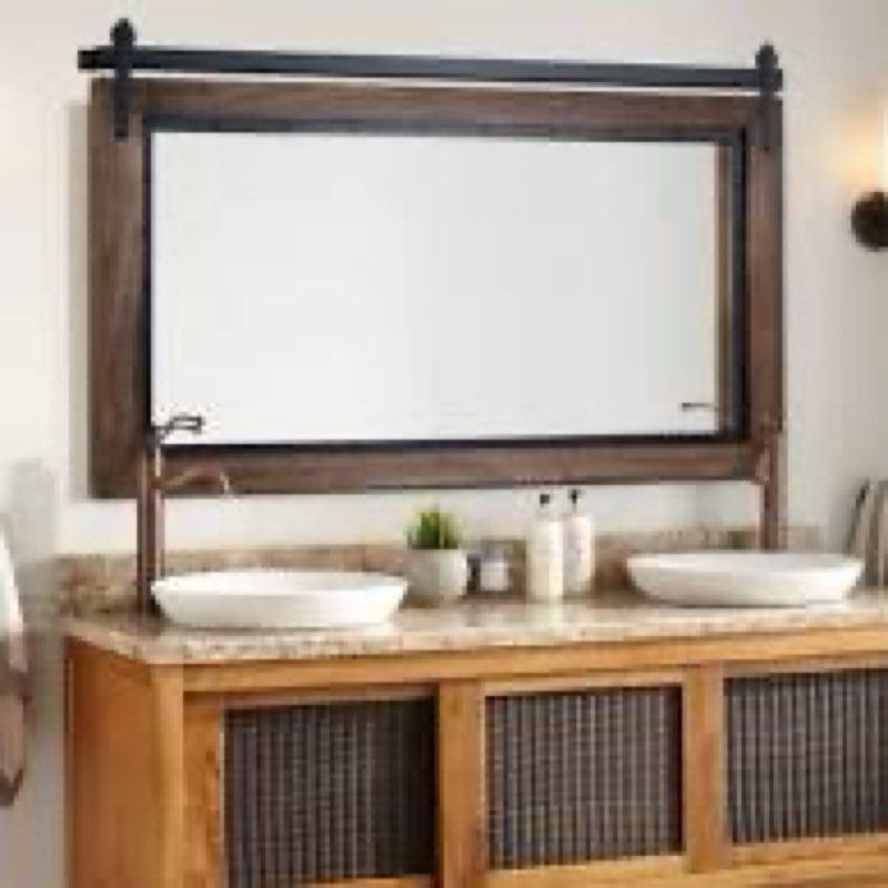Farmhouse barn door style rectangle wood wall mirrior