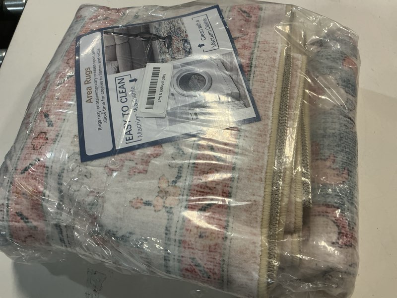 Condition photo showing New/Like New for capaloca machine washable rugs nursery rug 5x7 cute girl non slip low pile water repellent soft print pattern for bedroom indoor decor kids playroom pink blue pink blue 5' x 7' (rectangular)