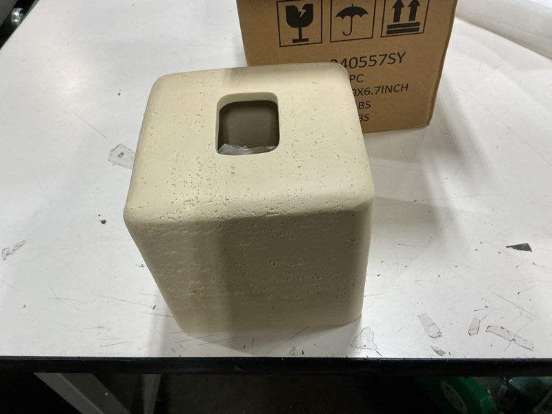Condition photo showing New/Like New for Natural Travertine Textures Tissue Box Cover Square for Home Decor,Resin Heavy Tissue Box Holder for Bathroom Countertop,Tabletop,Bedside Table,Office (Handmade of Resin) Yellow Stone