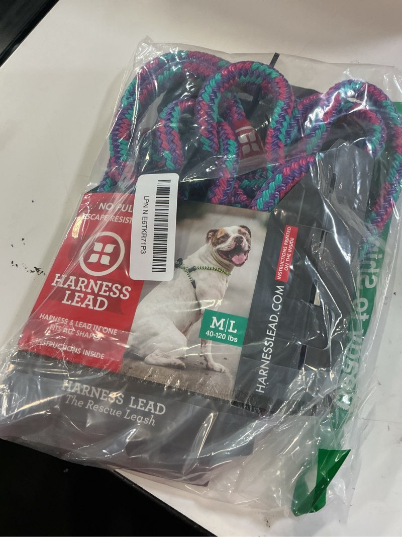Condition photo showing Good Condition for harness lead no pull dog harness and leash set, anti pull dog harness, one-piece cushioned rope safely prevents escaping and pulling (medium/large, reef) reef (purple/raspberry/turquoise) medium/large (40-120 lbs)