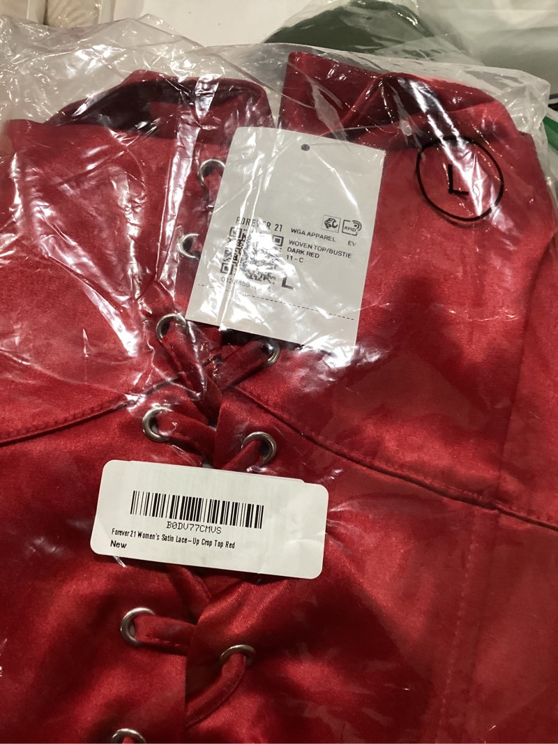 Condition photo showing Good Condition for Forever 21 Women's Satin Lace-up Crop Top Large Red