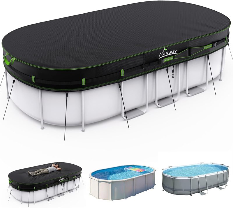 uirway 500d pool cover 10x16ft oval [2026 upgraded heavy duty fabric] solar pool covers for above gr