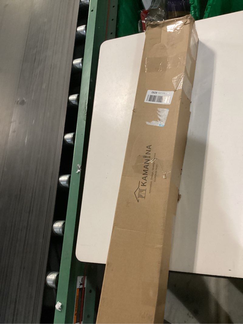 Condition photo showing New/Like New for KAMANINA 1 Inch Extra Long Curtain Rod 140 to 195 Inches Black Heavy Duty Curtain Rods for Windows 120 to 170 Inch, Adjustable Drapery Rods with Netted Texture Finials Black 140-195"