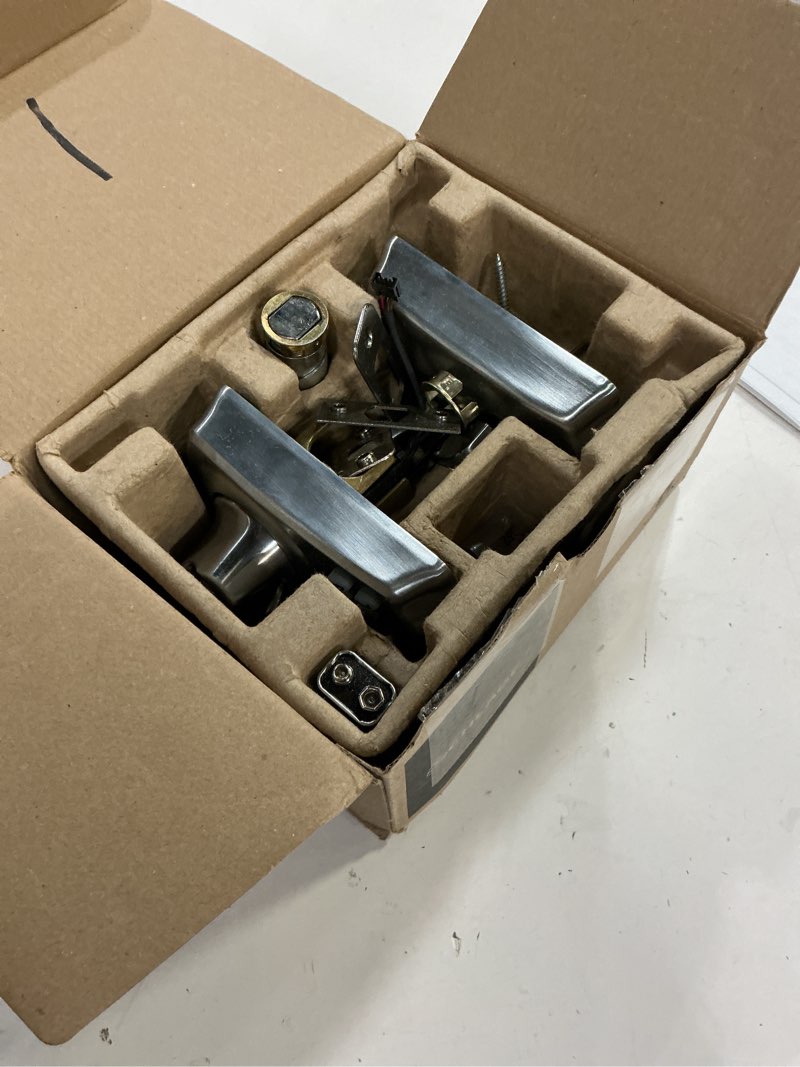 Condition photo showing As Is for schlage be365 cam 626 camelot keypad deadbolt, electronic keyless entry lock, satin chrome satin chrome camelot