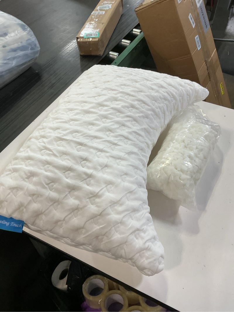 Condition photo showing As Is for Cooling Side Sleeper Pillow for Neck and Shoulder Pain, Luxury Shredded Memory Foam Curved Bed Pillows for Sleeping Set of 1- Adjustable Standard Size- Washable Cover Crescent White Standard (1 pack) Crescent White