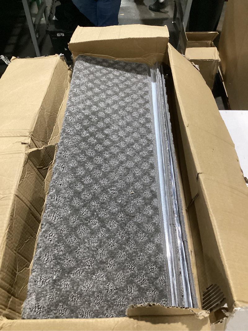 Condition photo showing As Is for Bullnose Stair Treads Non Slip 9.5" x 32", 14 Pcs Carpet Stair Treads for Wooden Steps Indoor with Edge Protection, Reusable Peel and Stick TPU Backing Stair Runner Rugs - Lattice Pattern Grey 9.5*32 INCH Grey (Lattice Pattern) 14