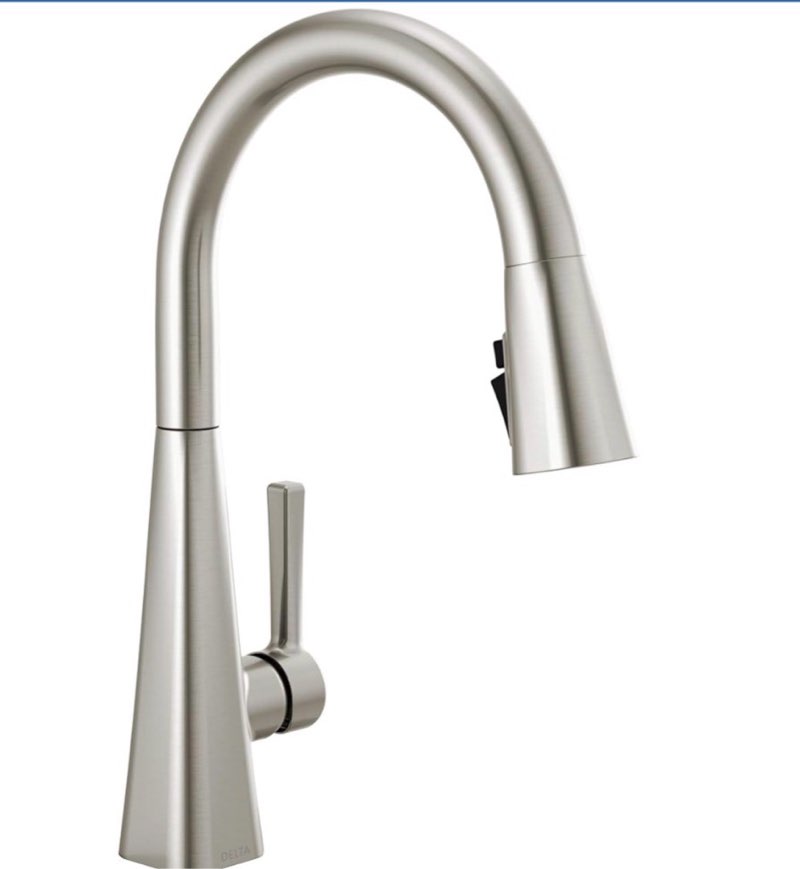 delta lenta brushed nickel kitchen faucet with pull down sprayer, modern single hole kitchen sink faucet, single handle, spotshield stainless 19802z-sp-dst