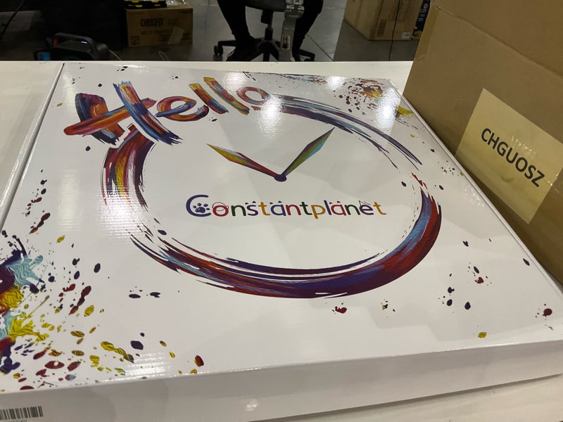 Constantplanet Large Wall Clock Living Room 20 Inch Round Solid Wood Battery Powered Clock Blue Quie