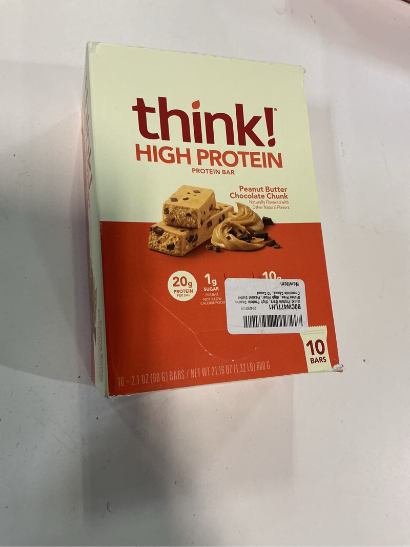 Condition photo showing Good Condition for (Best By 07/Jan/2026) think! Protein Bars, High Protein Snacks, Gluten Free, High Fiber, Peanut Butter Chocolate Chunk, 10 Count Peanut Butter Chocolate Chunk 10 Count (Pack of 1)