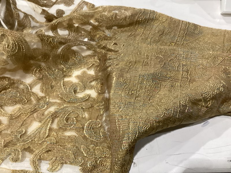 Condition photo showing As Is for European Golden Flower Embroidery Sheer Curtains Villa Luxury Grommet Top Voile Drape for Living Room Curtain Panel Tulle Home Decor 52 inch Wide by 102 inch Long 1 Set of 2 Panels