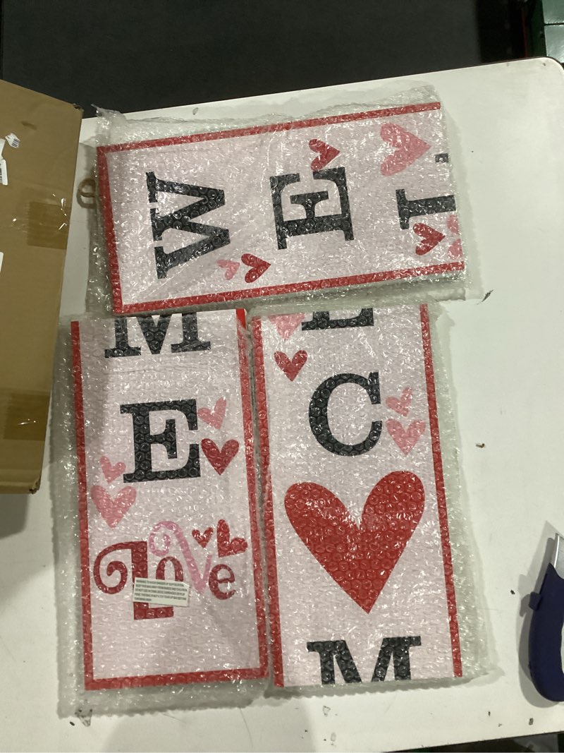 Condition photo showing As Is for Valentines Day Porch Sign, 47inch Wooden Porch Decor, Tall Leaner Welcome Sign For Front Door Standing, Valentine'S Home Outdoor Decorations Pink&Red