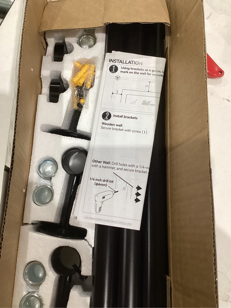 Condition photo showing Good Condition for YaFex Heavy Duty Curtain Rods 32-150 Inch, 1 Inch Adjustable Black Curtain Rod for Windows, Extra Long Window Treatment Rods with Aluminium Finials, Easy Installation 32" to 150" Black