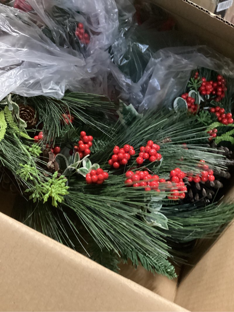 Condition photo showing Good Condition for 24 Inch Christmas Wreaths for Front Door, Christmas Door Wreaths with Birds,Pine Cones and Battery Operated LED Lights Large Artificial Xmas Wreath for Outdoor Holiday Decor Red Birds