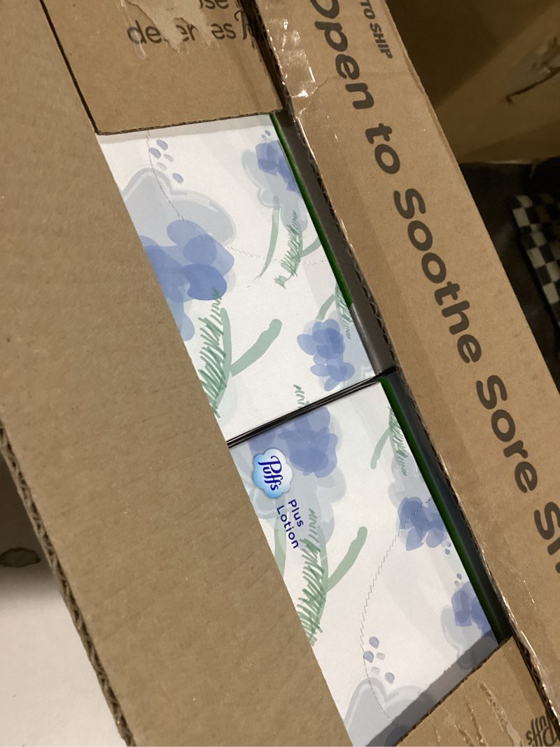 Condition photo showing New/Like New for puffs plus lotion facial tissues, 8 family boxes, 124 facial tissues per box, allergies and colds 124 count (pack of 8)