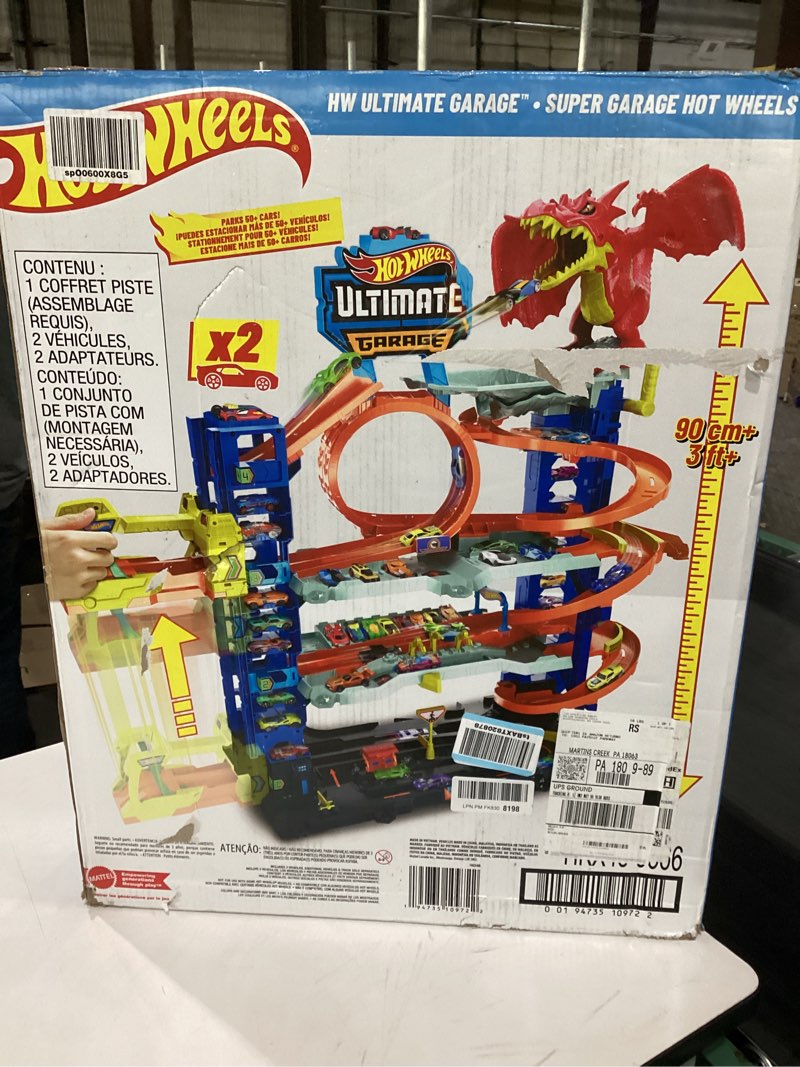 Condition photo showing Good Condition for Hot Wheels City Ultimate Garage Track Set with 2 Die-Cast Toy Cars & Car-Eating Dragon, Stores 50+ Vehicles, 4 Levels
