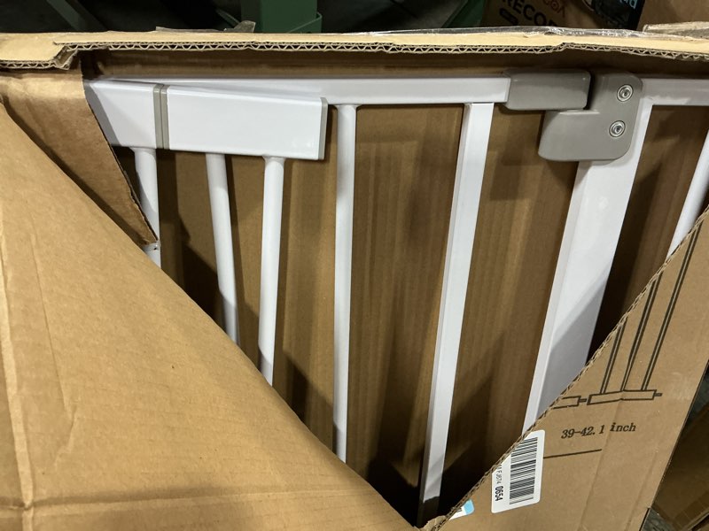 Condition photo showing Good Condition for InnoTruth 28.9-42.1" Wide Baby Gate for Stairs & Doorways, 30" Tall Pressure Mounted Dog Gates for Stairs Expandable One-Hand Open, Easy Step Walk Through Dual Lock Metal Pet Gates for Dogs, White White 28.9-42.1" W x 30" H
