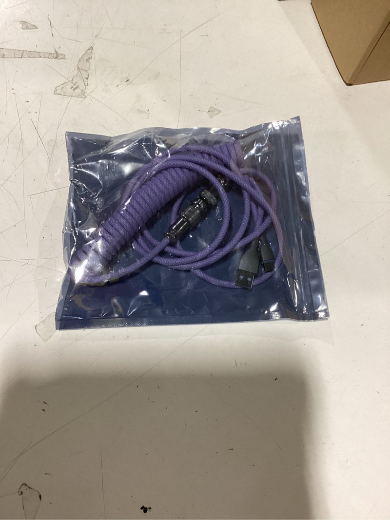 Condition photo showing New/Like New for coiled keyboard cable: 1.5m usb-c to usb-a braided cord with detachable aviator connector, durable & tangle-free for custom & mechanical gaming keyboards (purple)