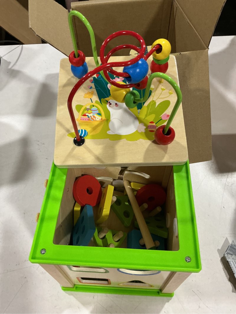 Condition photo showing Good Condition for woodmam wooden 7-in-1 activity cube| montessori toys for 1 year old toddlers| baby educational developmental toys |one year old boys girls first birthday gifts |bonus sorting & stacking board green