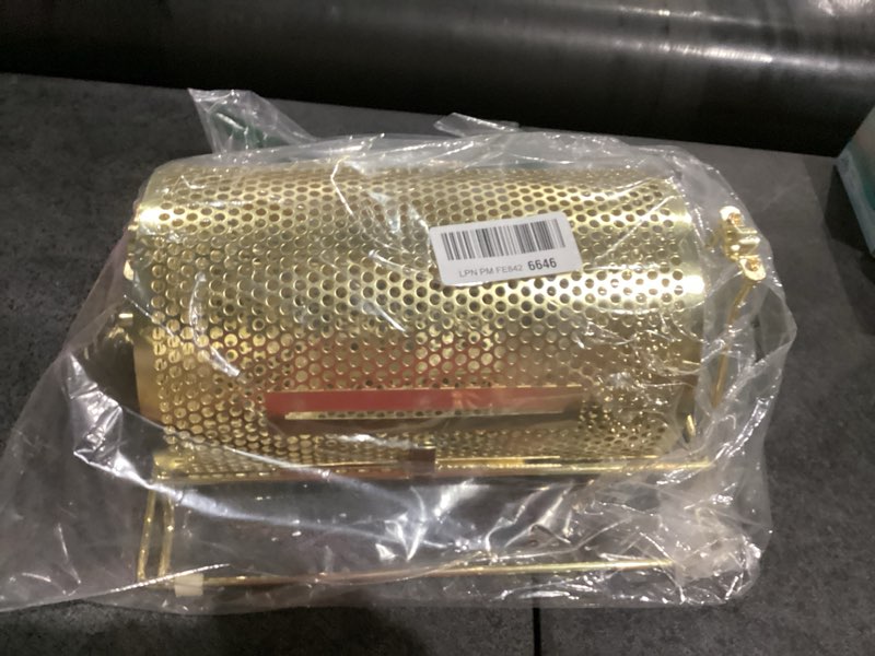 Condition photo showing Good Condition for 7.09" x 4.72" small raffle drum upgraded ticket spinner holds 600 tickets raffle wheel spinner with stand drum cage for games events(gold) 7.09" x 4.72", small gold