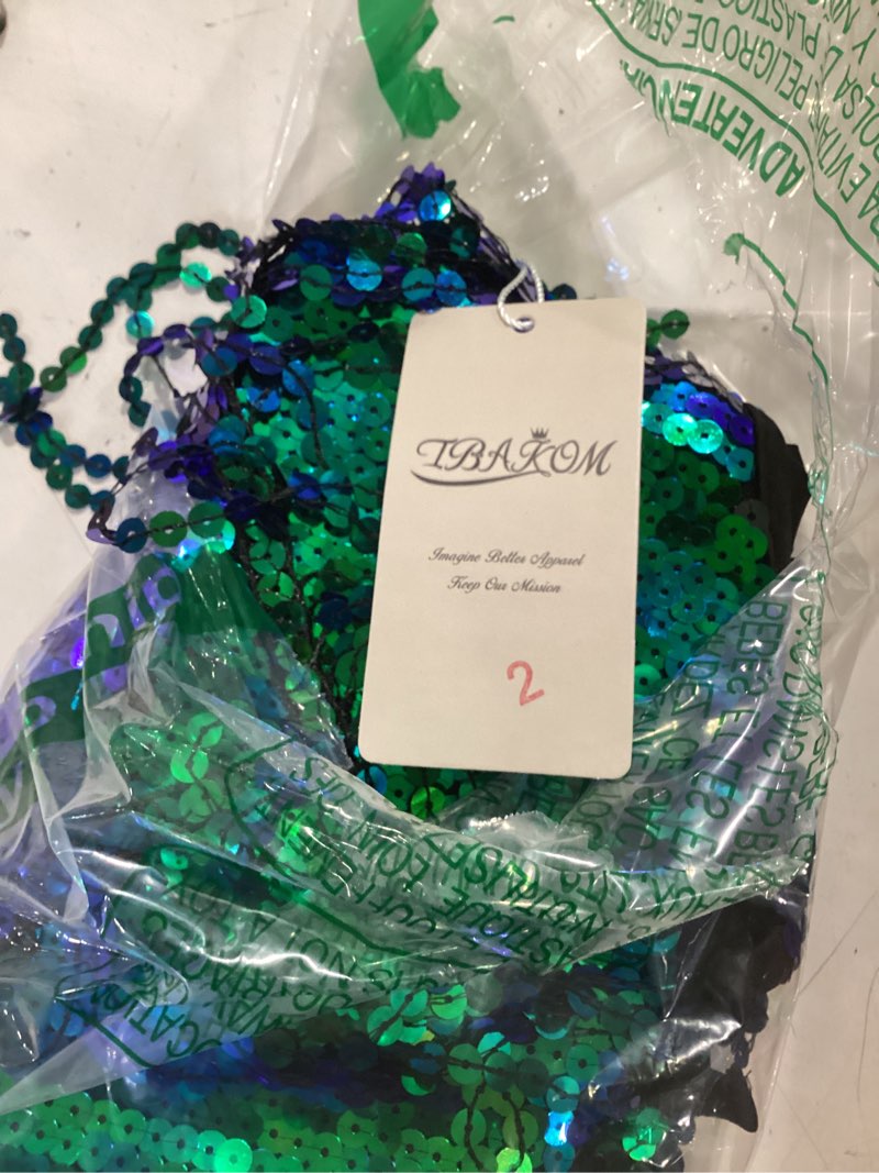 Condition photo showing Good Condition for ibakom sexy sequins fringe bodysuit halter lace up back jazz latin dance tassel leotard acrobat costume rave concert outfits green+blue medium