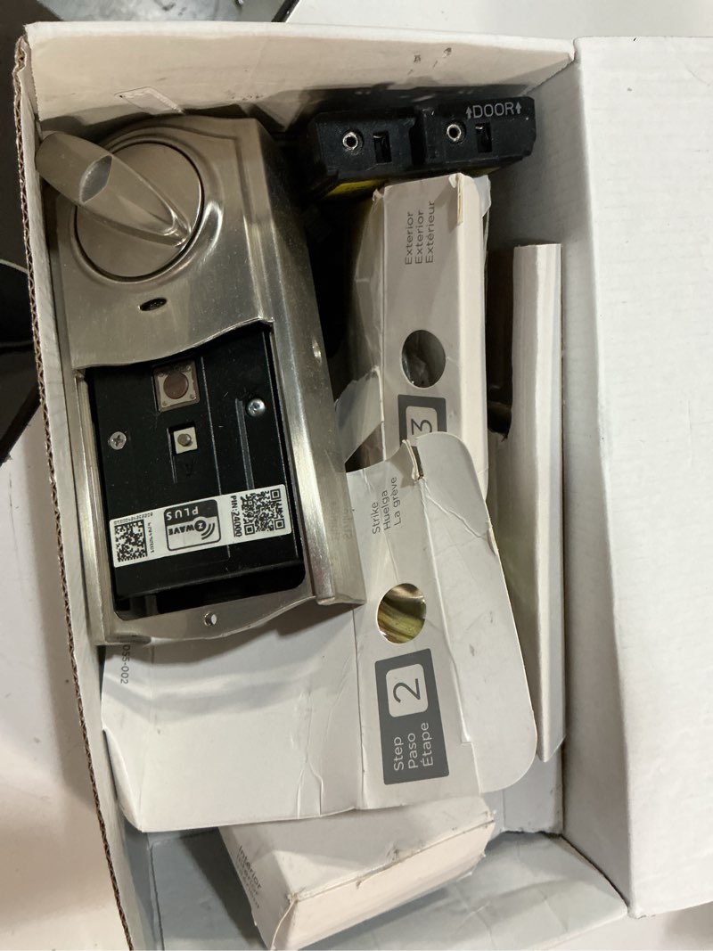 Condition photo showing As Is for kwikset homeconnect 620 z-wave long range enabled keypad smart lock convenient keyless entry, customizable user codes, ring alarm compatible, hub required, sold separately satin nickel traditional satin nickel traditional z-wave long range