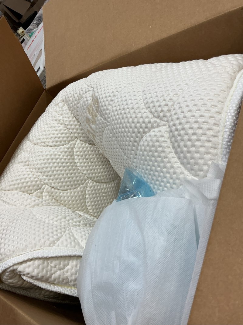 Condition photo showing As Is for mini crib mattress - 38x24x4 inch- dual sided with firm support and comfort foam- breathable, quiet and odorless, fits most mini cribs (does not fit playard or standard crib) 38" x 24" x 4"(mini crib mattress) white (mini crib)