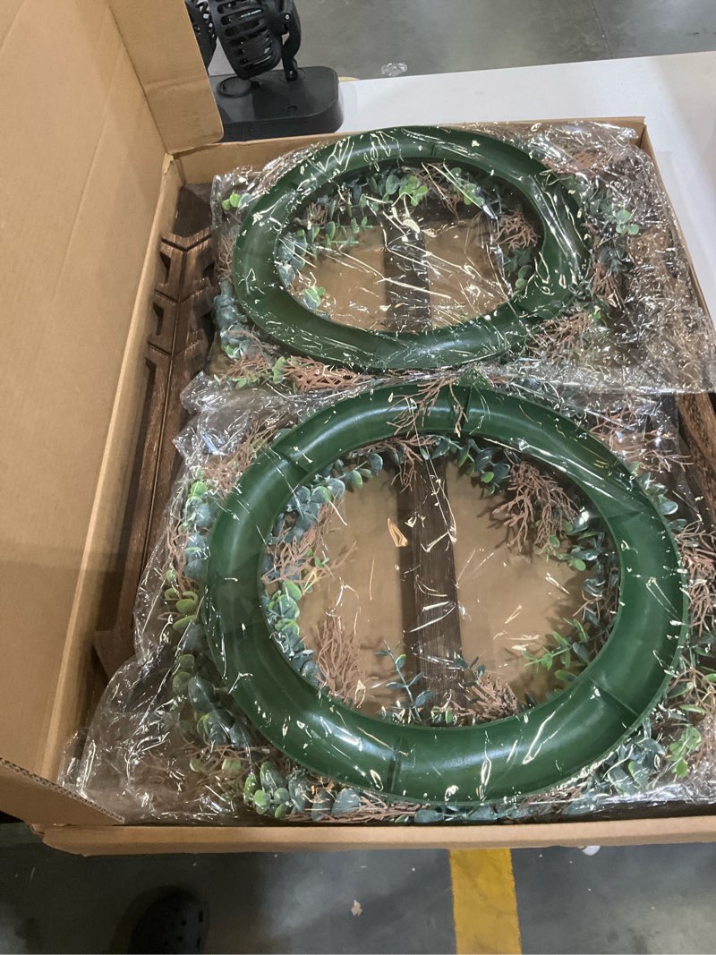 Condition photo showing Good Condition for wakosan rustic wood window frame with green wreath and arrows wall decor, farmhouse wooden fake window decoration for bedroom living room,set of 2 (large brown)