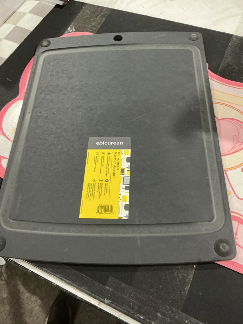 Condition photo showing As Is for (Similar to stock photo) Thirteen Chefs Large 18 x 12 Black Plastic Cutting Board - 1/2\" Thick HDPE for Restaurants and Professional Kitchens, NSF