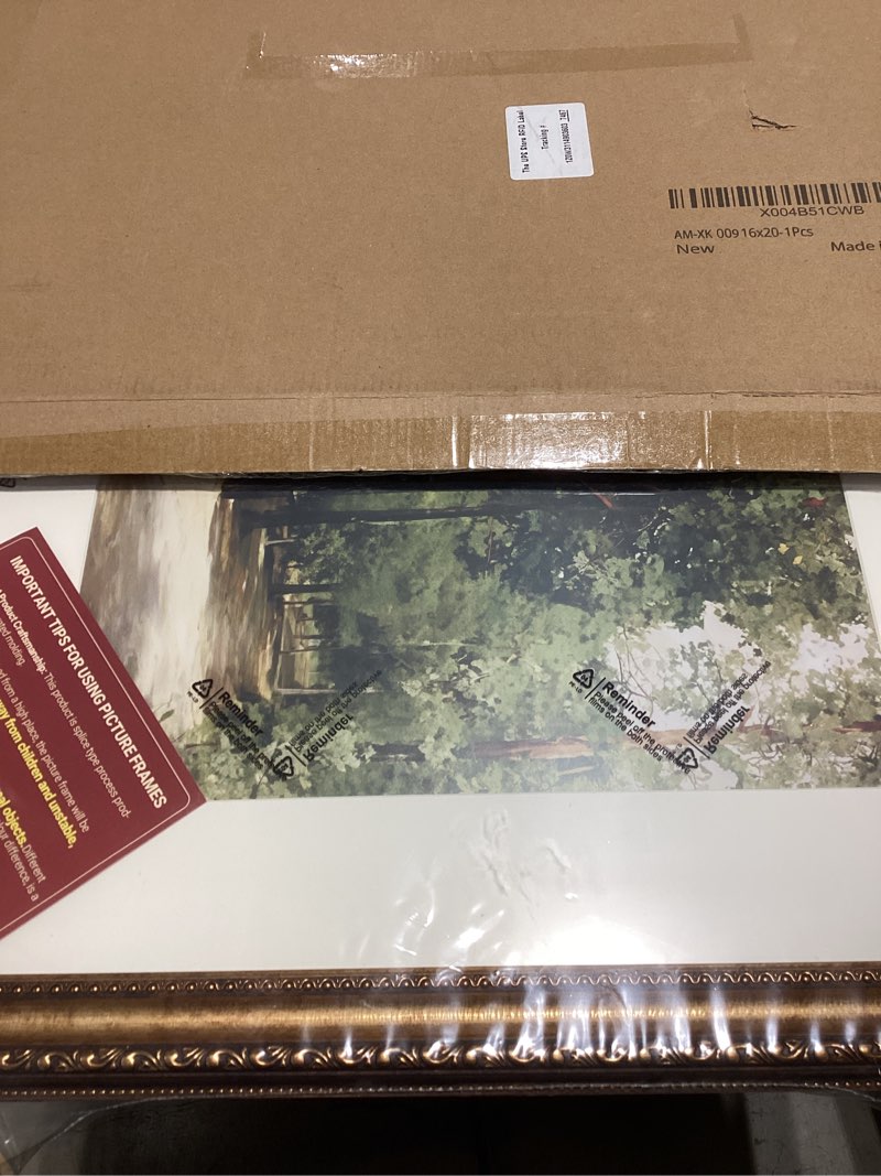 Condition photo showing New/Like New for 16x20 Gold Picture Frame, Ornate Vintage Picture Frames for Wall or Tabletop Display, 16 x 20 Photo Frame Gold with Non Glare Plexialass, Display Poster 11x14 with Mat or 16x20 without Mat for Antique Déco
