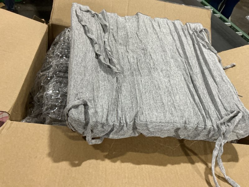 Condition photo showing Good Condition for (Similar to stock photo) HARBOREST Chair Cushions for Dining Chairs Set of 4 - Chenille Tufted Kitchen Chair Cushions with Ties and Non-Slip Bottom, Foam Chair Pads for Dining Chairs, 17\" x 17\", Light Grey Light Grey 2 Count (Pack of 1)