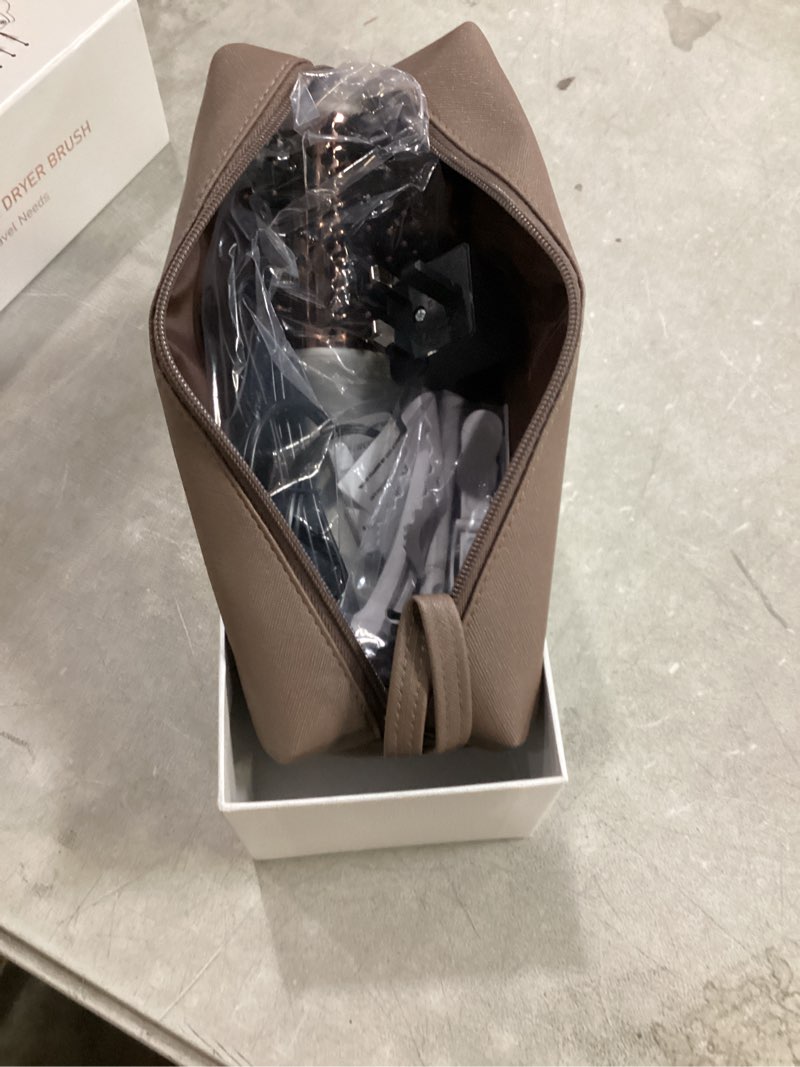 Condition photo showing Good Condition for travel dual voltage hair dryer brush 4-in-1 portable mini hot air blow dryer straightener & curler brush, titanium round blowout styler volumizer tools, 110/240v us/eu/uk plug for international travel nacre white & rosé gold