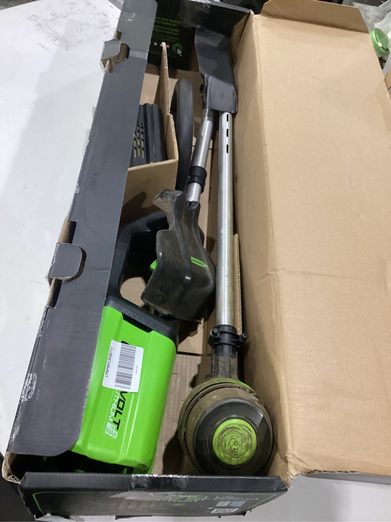 Condition photo showing As Is for greenworks 80v 16\" brushless cordless string trimmer with 2.0ah battery & rapid charger – .080\" dual line, variable speed, lightweight design, 4-year warranty 16\" brushless - gen 1 (2.0ah) silver, black, green, not tested, used