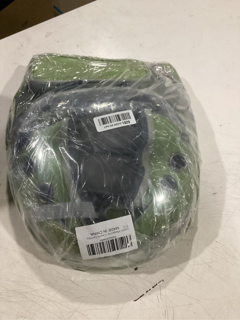 Condition photo showing New/Like New for cawypety cat backpack carrier, breathable cat carrier large space bubble pet backpack for kitty small dog up to 15lbs, transparent & foldable pet carrier for travel hiking green