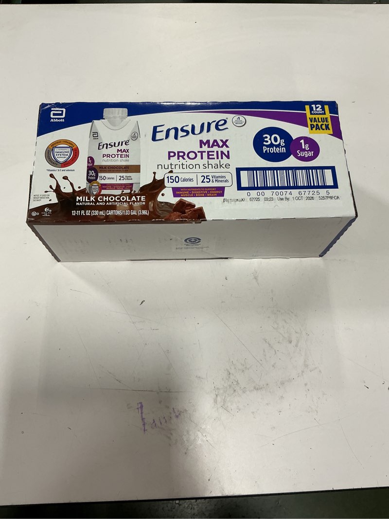 Condition photo showing New/Like New for Ensure Max Protein Nutrition Shake  Milk Chocolate  11 fl oz  12 Count( BB: Oct/2026)