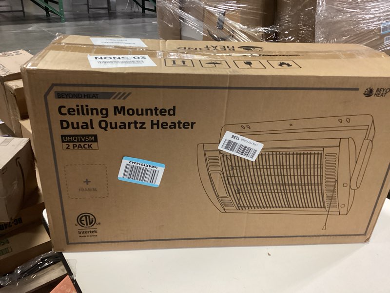 Condition photo showing New/Like New for Electric Garage Heater 120V, 750/1500W Ceiling Mount Space Heater for Garage, Shop, Patio with 90° Adjustable Tilt, Dual Quartz Radiant, Safety Metal Grille and Overheat Protection, 2-Pack Black-2 PACK
