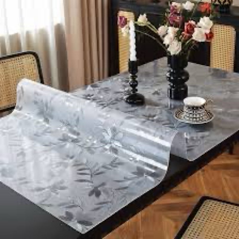 ostepdecor marble-look table protector 24 x 48 inch, 1.5mm thick plastic table cover protector, pvc 