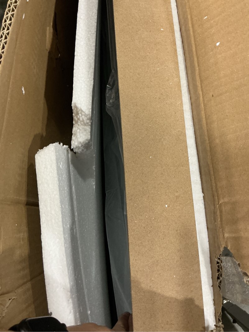 Condition photo showing New/Like New for black 48x32 inch metal framed mirror for wall, large rounded rectangle mirror, anti-rust, tempered glass, hangs horizontally or vertically 48"l x 32"w black