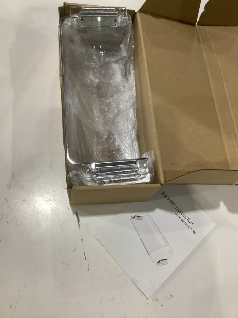 Condition photo showing As Is for 2 pack air & heat deflector for vents, sidewalls and ceiling registers, adjustable from 8.5" to 15" transparent,2 pack