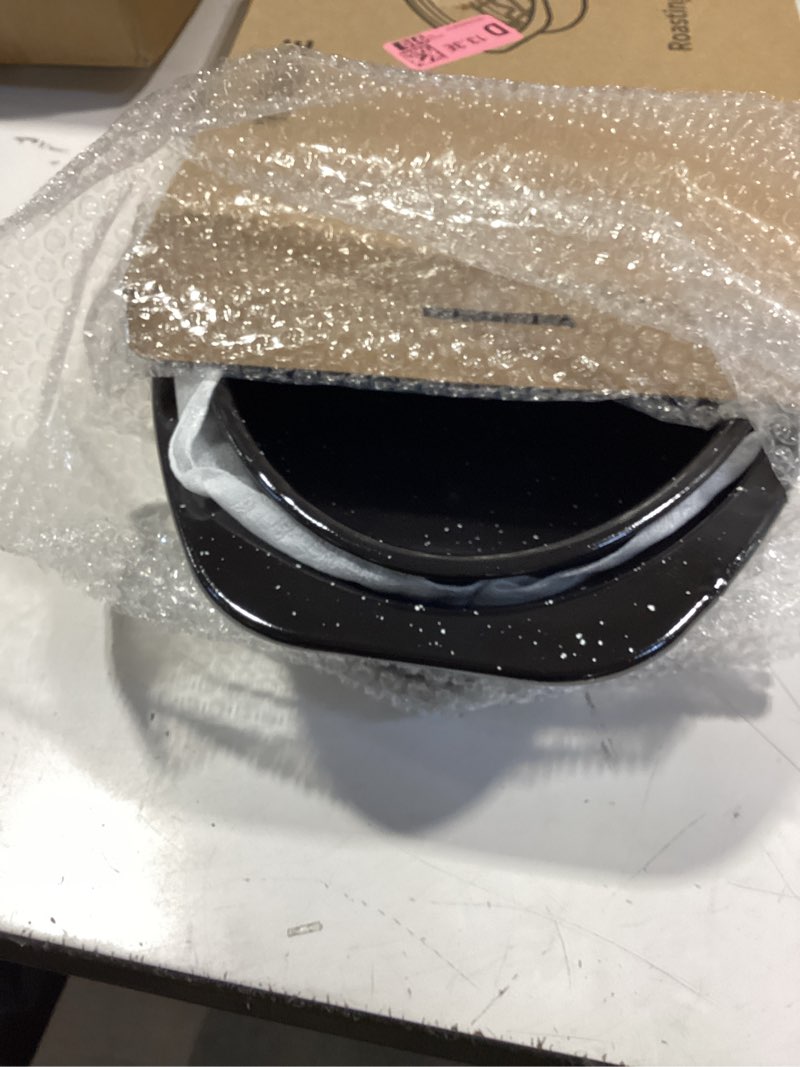 Condition photo showing Good Condition for 13” roaster pan with lid and rack, small enamel roaster pan with oval roasting rack, granite baking pot for chicken turkey lamb, heat resistant, oven/dishwasher/all stovestops compatible 13 inch