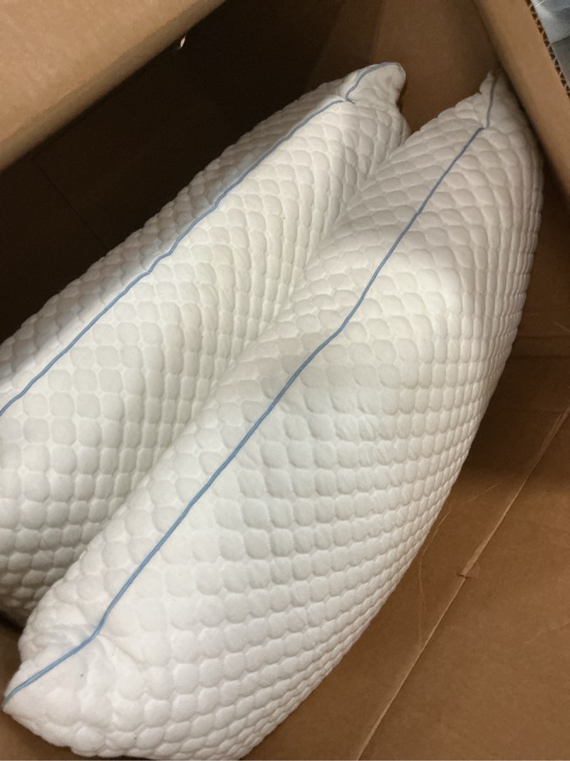 Condition photo showing As Is for VVZ Cooling Bed Pillows Standard Size Set of 2,Shredded Memory Foam Pillows with Gel, Adjustable Firmness for Side, Back, Stomach Sleepers, 20x26, White Standard (Pack of 2)