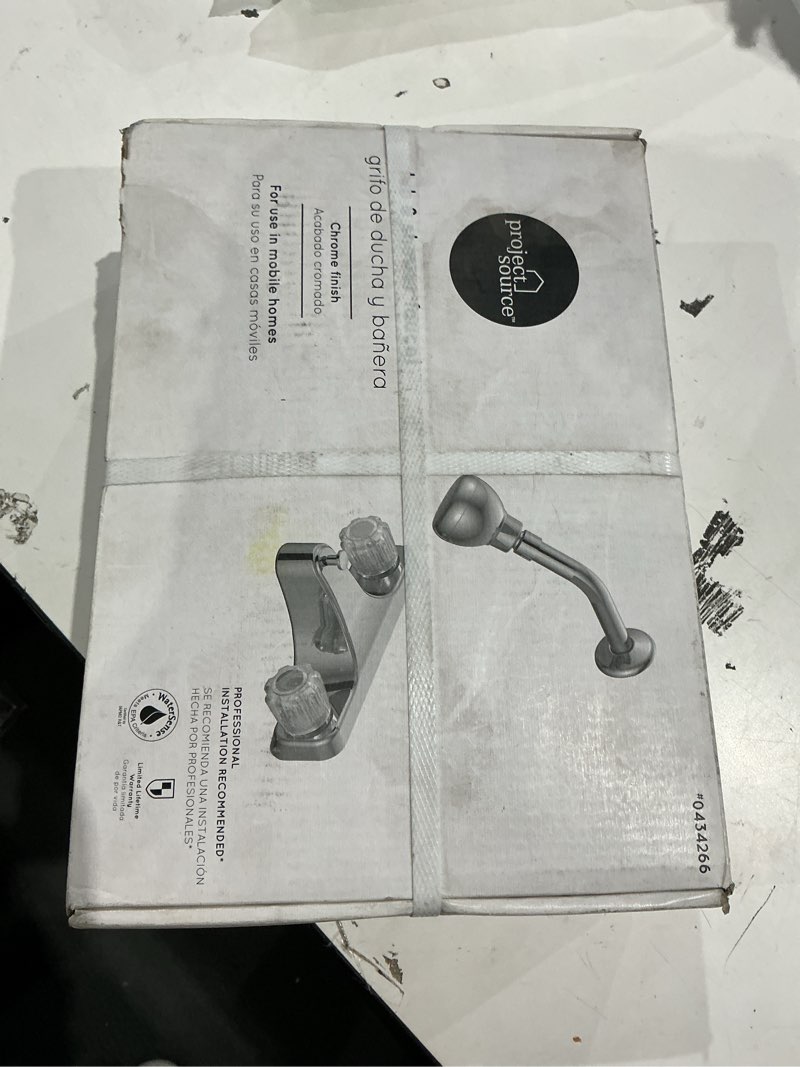 Condition photo showing New/Like New for project source mobile home chrome 2-handle single function 2.75-in round bathtub and shower faucet with valve