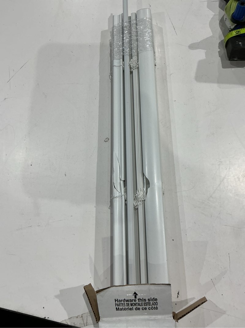 Condition photo showing As Is for project source light filtering 1-in slat width 30-in x 64-in cordless white vinyl light filtering mini-blinds