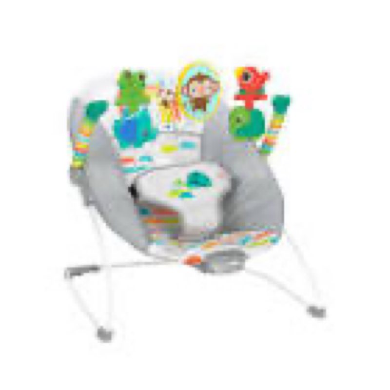 bright starts playful paradise vibrating baby bouncer with toys