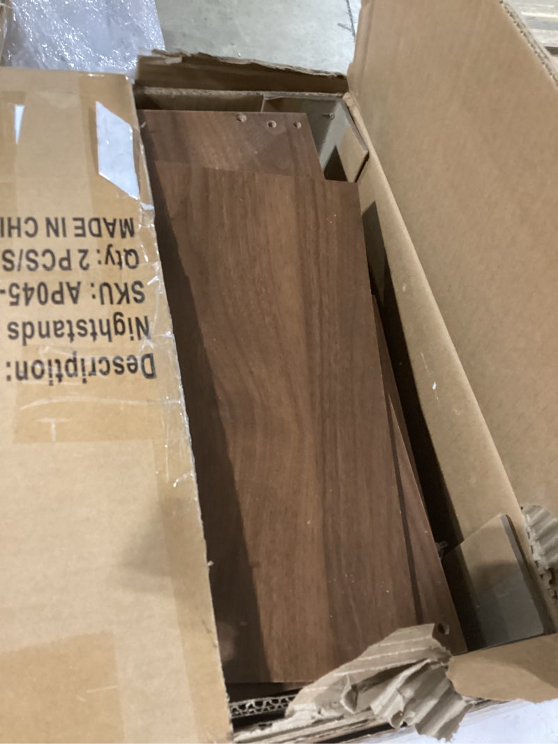 Condition photo showing As Is for Night Stand Set 2, Fluted Nightstand with Charging Station, Wood Bedside Table with Drawer & Storage Shelf, Modern End Tables for Bedroom Sofa Couch Office, Walnut