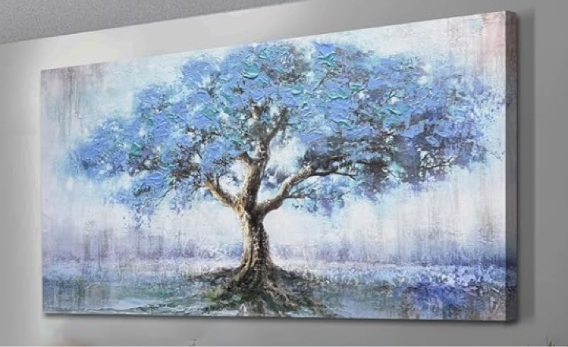 Acocifi Abstract Tree Canvas Wall Art Nature Landscape Picture Blue Tree of Life Painting Grey Textured Artwork Large Framed for Living Room Bedroom Bathroom Office Home Decor 40"x20"